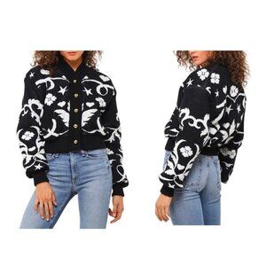 Hayley Menzies Black Belle Starr Jacquard Bomber Jacket, Size‎ L
